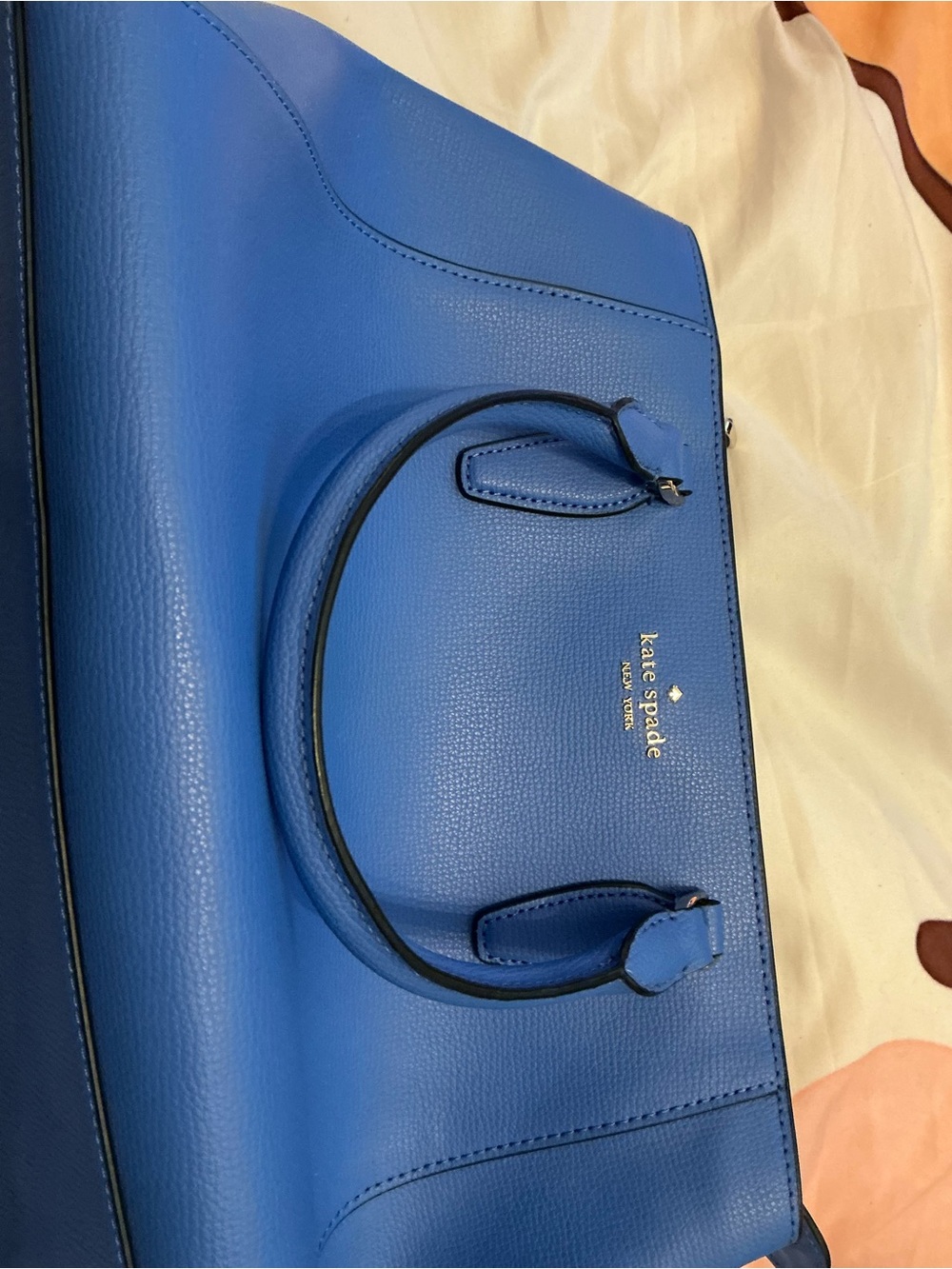 kate spade Blue Leather Purse with double handles and shoulder strap
